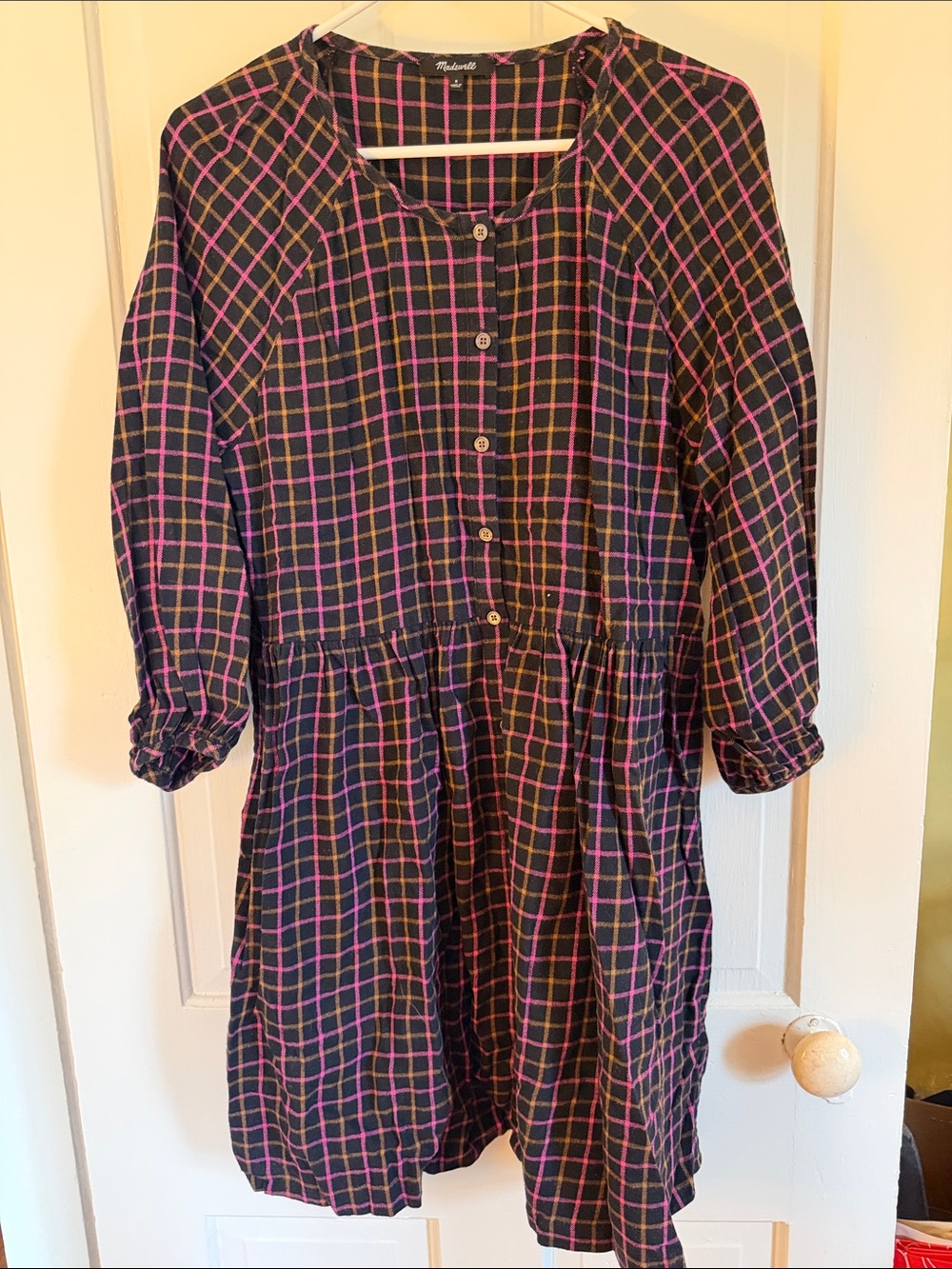 Madewell Plaid Flannel Raglan Button-Front Shirtdress  Sz 8